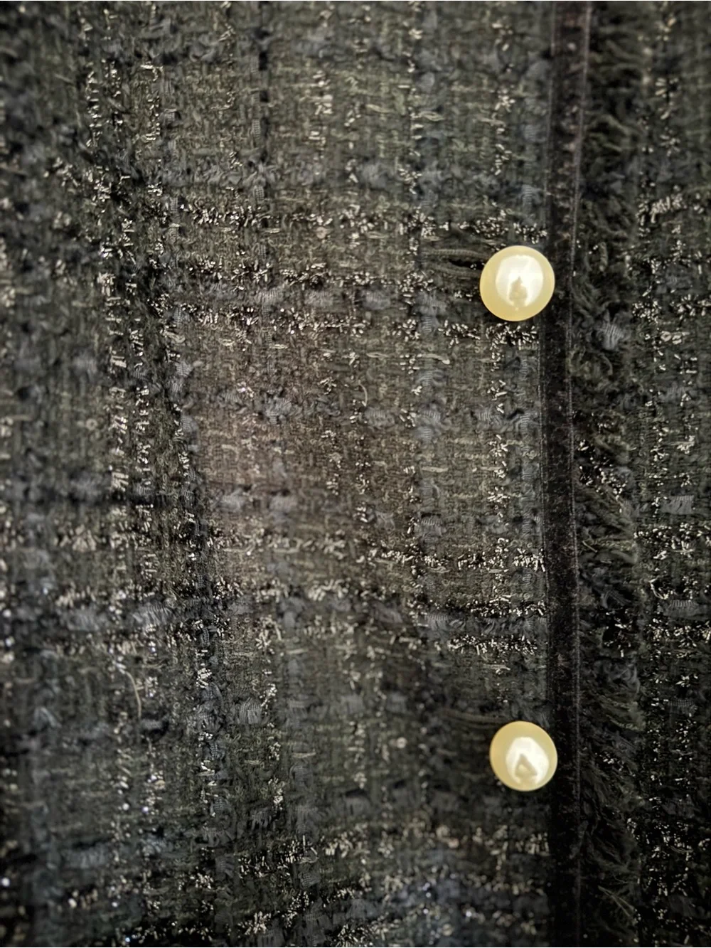Kate Spade Classic Black Tweed Long Coat with Pearl Buttons size 12 Fall